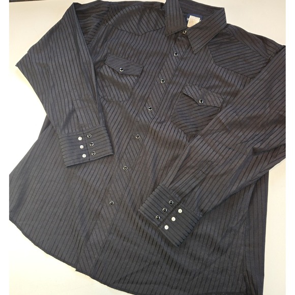 Wrangler‎ Mens 2XL Black Striped Pearl Snap Button Down Shirt Western Rodeo - Picture 1 of 8